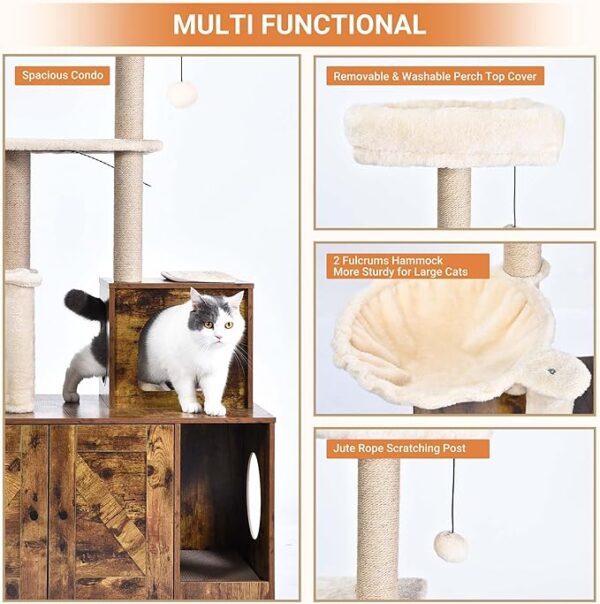 Cat Tree with Cat Litter Box Enclosure Hidden Cat Washroom Cabinet - Image 2